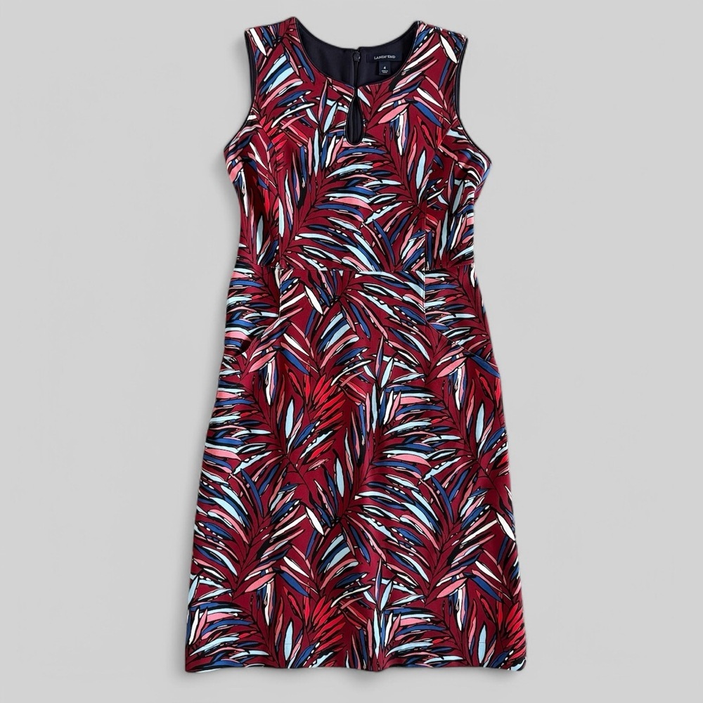 Lands End Ponte Keyhole Sheath Dress Sleeveless sz 4 office wedding guest modest